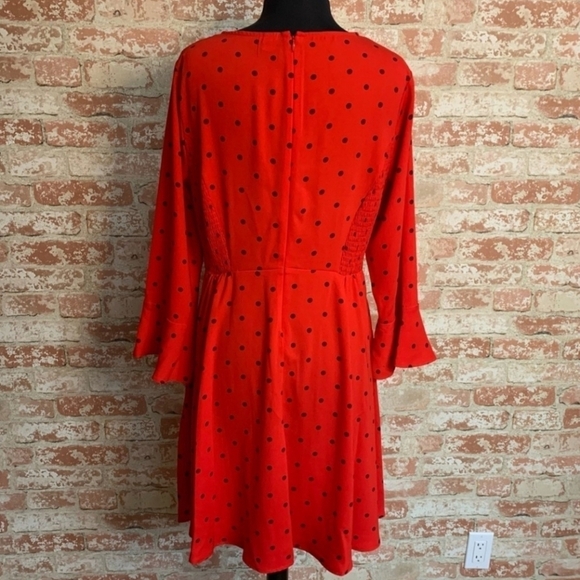 Old Navy Red Black Polka Dot Dress Womens Size Large L Long Bell Sleeve Casual - Picture 3 of 8